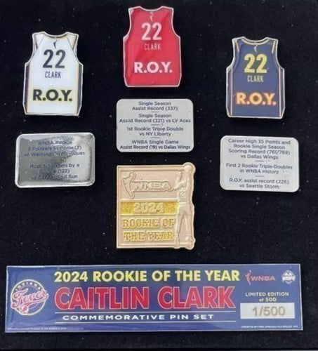 Caitlin Clark WNBA Rookie of The Year Pin Set Indiana Fever Iowa Hawkeyes ROY