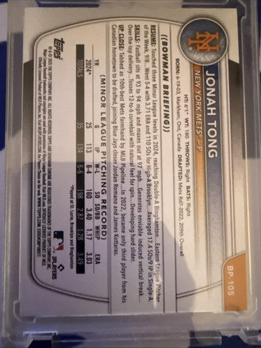 2025 Bowman - Prospects Jonah Tong #BP-105 Neon Green /399 (RC)