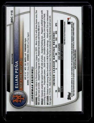 2025 Bowman Draft #BDC-115 Elian Peña Chrome Refractor