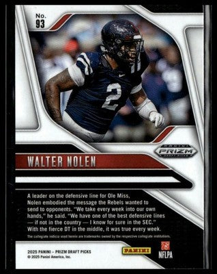2025 Panini Prizm Draft Picks #93 Walter Nolen Prizms Silver