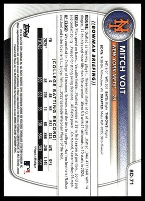 2025 Bowman Draft #BD-71 Mitch Voit