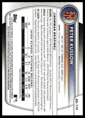2025 Bowman Draft #BDC-179 Peter Kussow Chrome Sky Blue Refractor