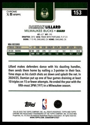 2025-26 Topps Chrome #153 Damian Lillard