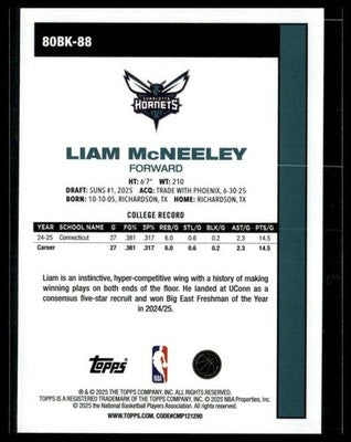 2025-26 Topps #80BK-88 Liam McNeeley 1980-81 Topps Basketball