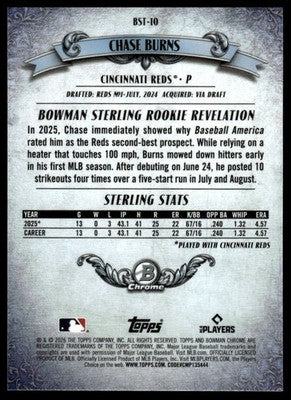 2026 Bowman #BST-10 Chase Burns Bowman Sterling