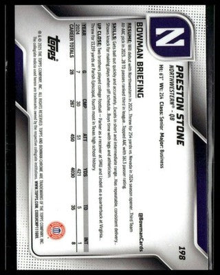 2025 Bowman University Chrome #198 Preston Stone Lime Green Refractor #/275