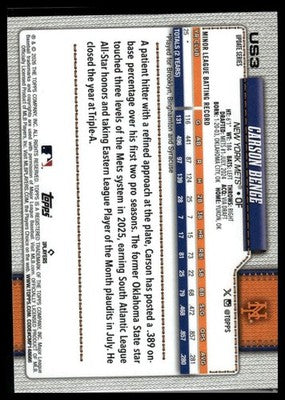2026 Topps Update #US3 Carson Benge