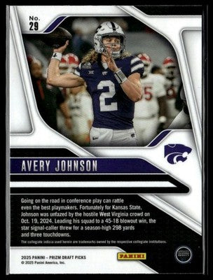 2025 Panini Prizm Draft Picks #29 Avery Johnson Prizms Silver