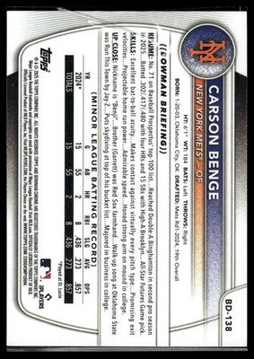 2025 Bowman Draft #BD-138 Carson Benge