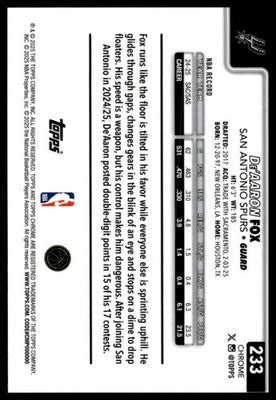 2025-26 Topps Chrome #233 De'Aaron Fox