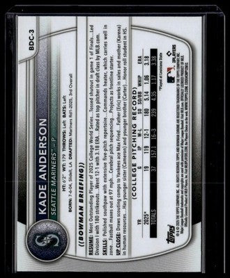 2025 Bowman Draft #BDC-3 Kade Anderson Chrome