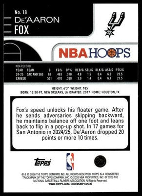 2025-26 Hoops #18 De'Aaron Fox