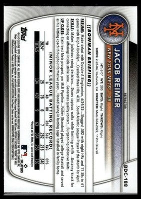 2025 Bowman Draft #BDC-188 Jacob Reimer Chrome