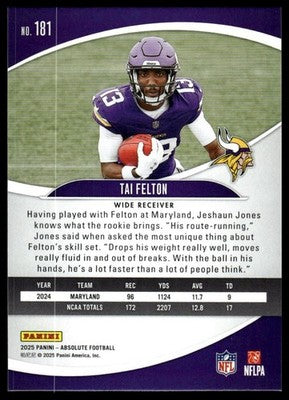 2025 Panini Absolute #181 Tai Felton Black