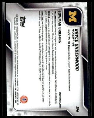 2025 Bowman University Chrome #196 Bryce Underwood