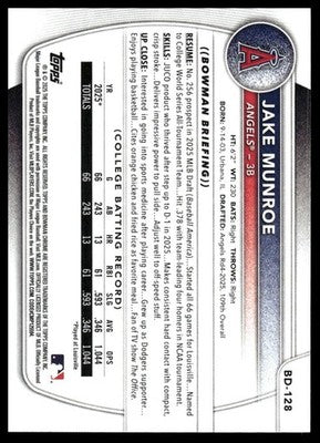 2025 Bowman Draft #BD-128 Jake Munroe