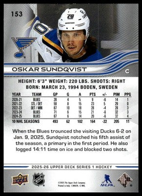 2025-26 Upper Deck #153 Oskar Sundqvist
