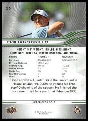 2026 Upper Deck #26 Emiliano Grillo