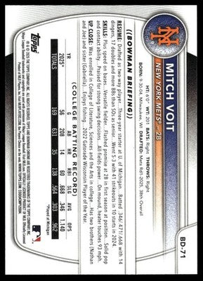 2025 Bowman Draft #BD-71 Mitch Voit