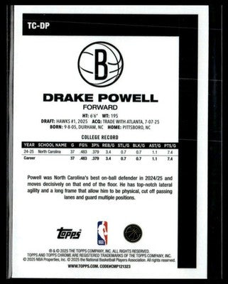 2025-26 Topps #TC-DP Drake Powell 1980-81 Topps Chrome Basketball