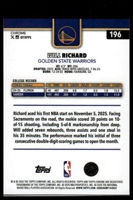 2025-26 Topps Chrome Update #196 Will Richard