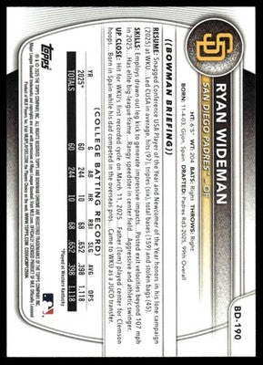 2025 Bowman Draft #BD-190 Ryan Wideman