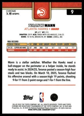 2025-26 Topps Chrome #9 Terance Mann