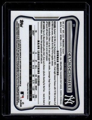 2026 Bowman Chrome #29 Cam Schlittler Red RC Logo Image Variation
