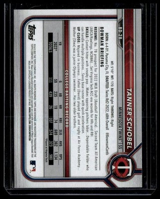 2022 Bowman Draft #CDA-TSL Tanner Schobel Chrome Draft Pick Autographs