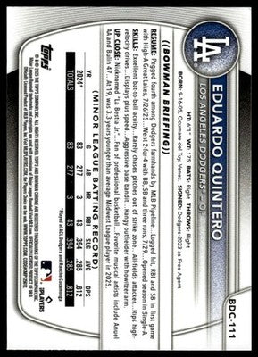 2025 Bowman Draft #BDC-111 Eduardo Quintero Chrome