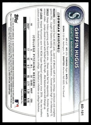 2025 Bowman Draft #BD-101 Griffin Hugus