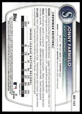 2025 Bowman Draft #BD-163 Jonny Farmelo