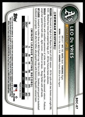 2025 Bowman Draft #BD-87 Leo De Vries