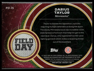 2025 Bowman University Best #FD-15 Darius Taylor Field Day