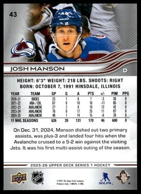 2025-26 Upper Deck #43 Josh Manson