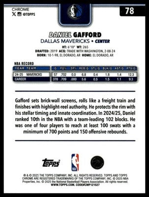 2025-26 Topps Chrome #78 Daniel Gafford