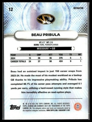 2025 Bowman University Best #12 Beau Pribula