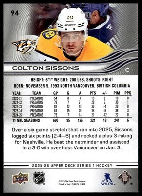 2025-26 Upper Deck #94 Colton Sissons