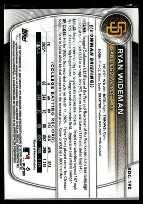 2025 Bowman Draft #BDC-190 Ryan Wideman Chrome