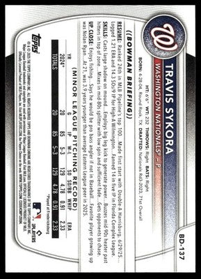 2025 Bowman Draft #BD-137 Travis Sykora