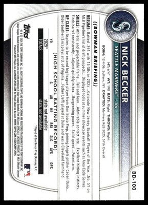 2025 Bowman Draft #BD-100 Nick Becker