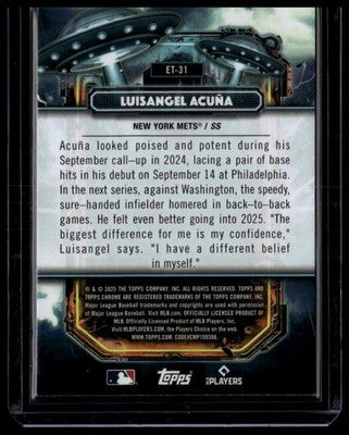 2025 Topps Chrome Cosmic #ET-31 Luisangel Acuña Extraterrestrial Talent