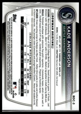 2025 Bowman Draft #BDC-3 Kade Anderson Chrome