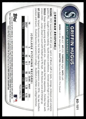 2025 Bowman Draft #BD-101 Griffin Hugus