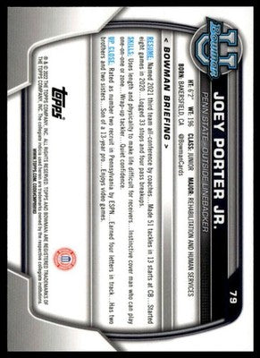 2022 Bowman University Chrome #79 Joey Porter Jr.