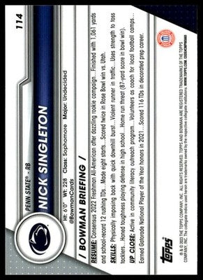 2023 Bowman University Chrome #114 Nick Singleton