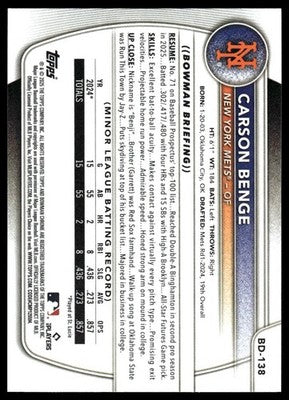 2025 Bowman Draft #BD-138 Carson Benge