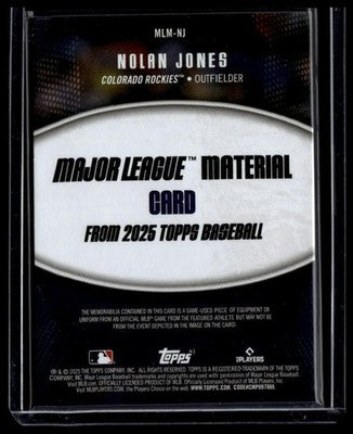 2025 Topps #MLM-NJ Nolan Jones Major League Material Relics (Series One)