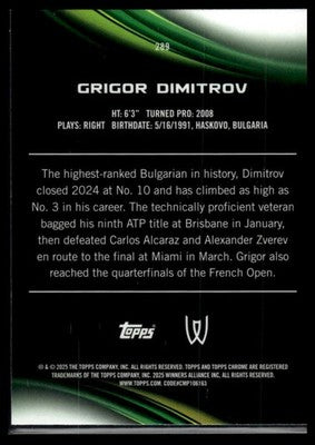 2025 Topps Chrome Sapphire Edition #289 Grigor Dimitrov Green Sapphire #/75