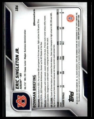 2025 Bowman University Chrome #186 Eric Singleton Jr. Xfractor